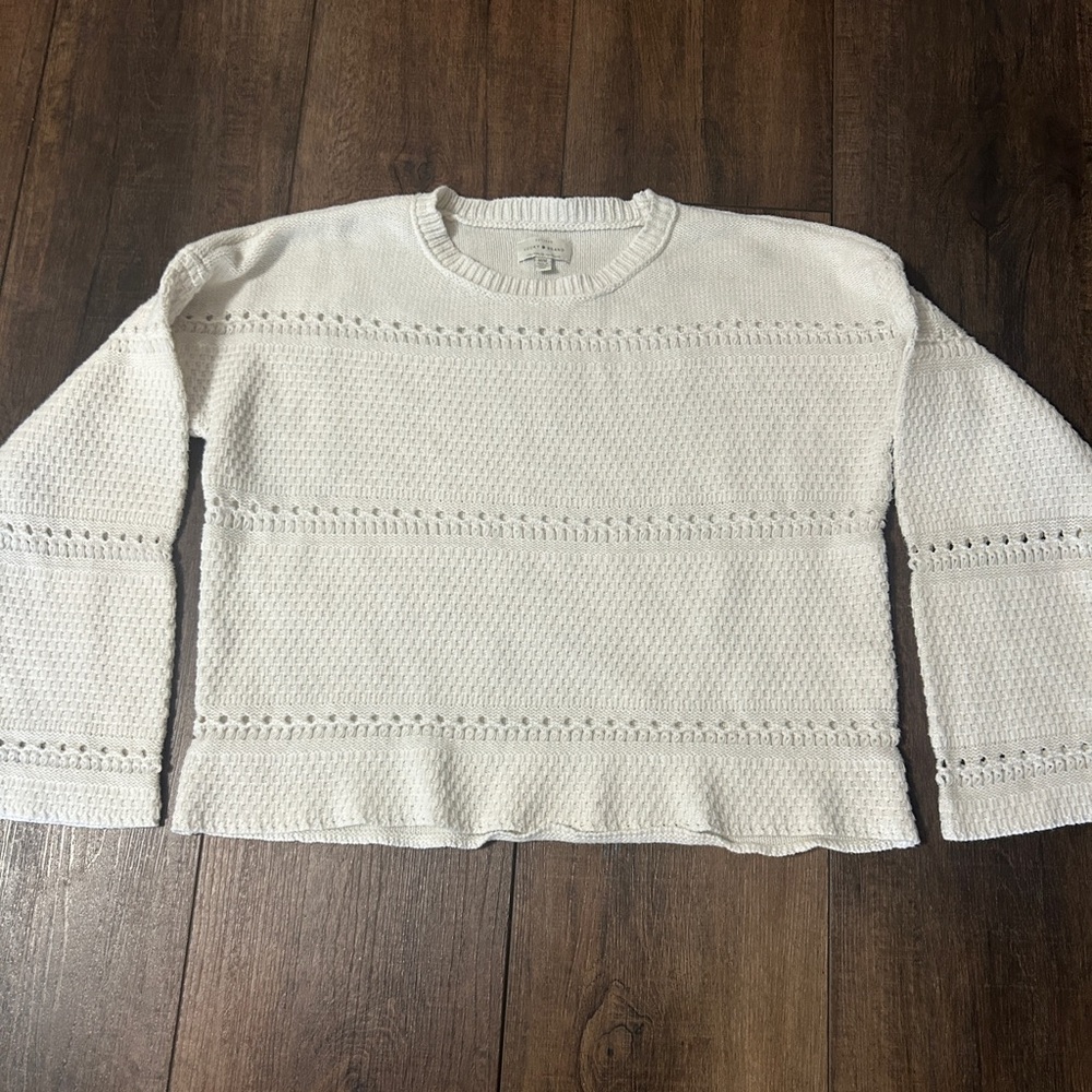 Lucky Brand Cream Crochet Eyelet Knit Sweater Medium Boho Cream Pullover